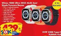 WİNEX T800 ULTRA 2023 AKILLI SAAT SİYAH/TURUNCU/BEYAZ
